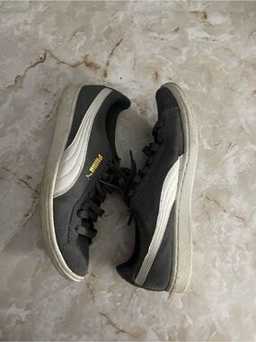 Puma Women Dark Gray Suede Sneakers with Gold Logo